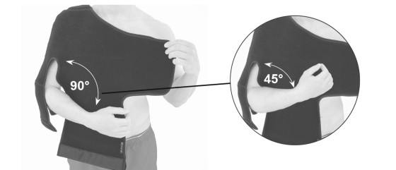 Наденьте ортез в правильном положении (90° или 45°)