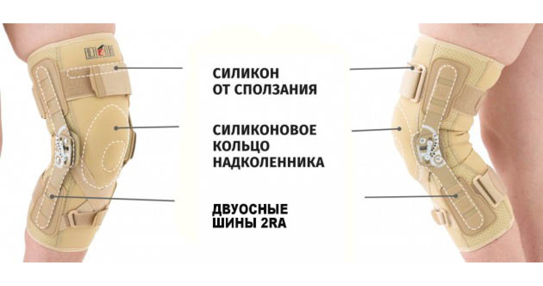 Ортез коленного сустава с шинами 2RA и усилением передней ...