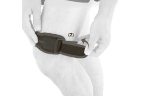 2) Пропустите ремень через пряжку и застегните липучку (2)